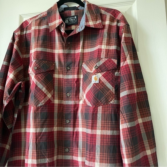 Carhartt Rugged Flex Plaid Long Sleeve Shirt Men Size L Button Up Red Brown - Picture 6 of 12